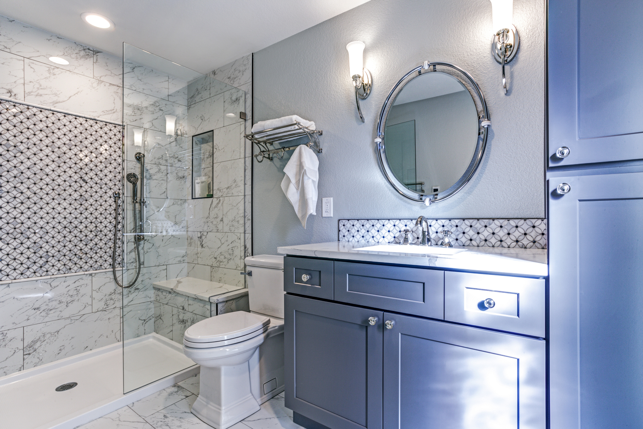 Close-up of modern bathroom plumbing fixtures and pipes during PA & NJ bathroom remodel installation