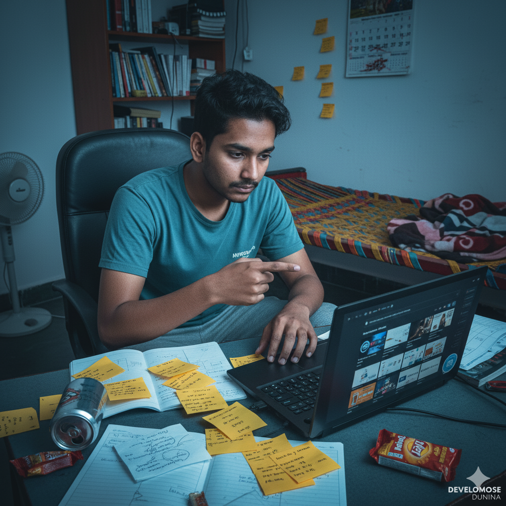 Frustrated developer watching YouTube tutorials