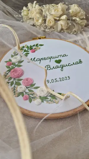 Мініатюра Весільна вишивка з іменами – подарунок на весілля чи річницю 3