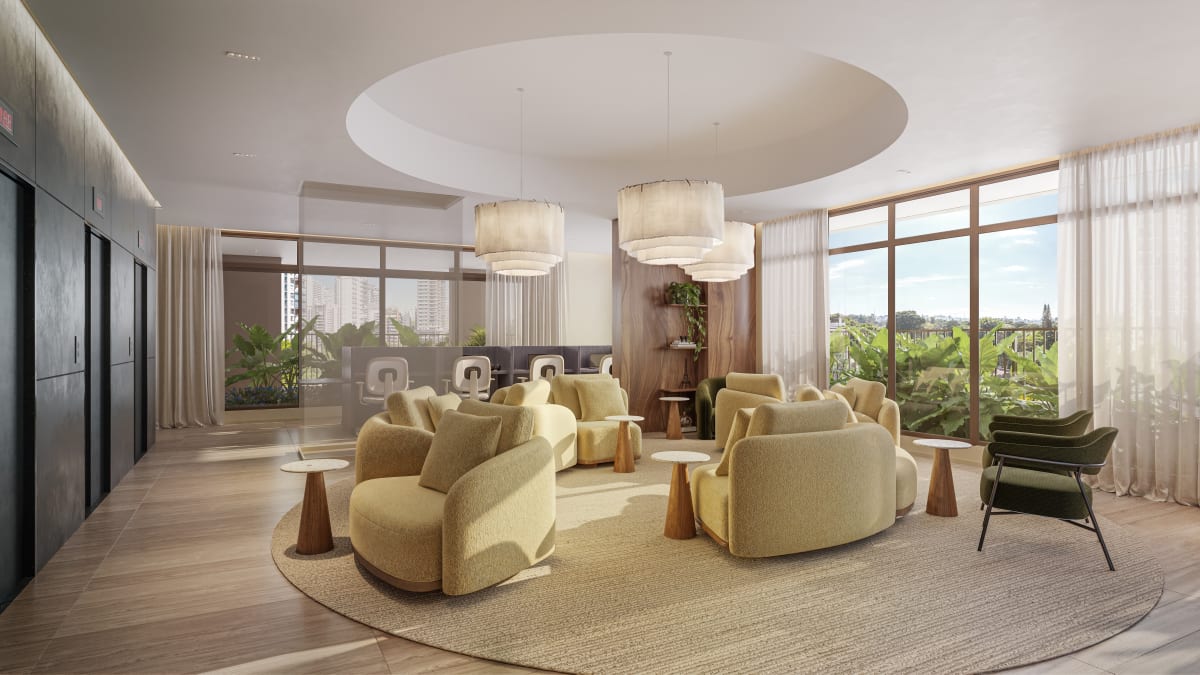 Estar com poltronas e vista