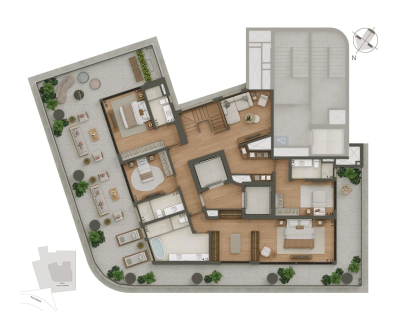 Planta Duplex 4 suítes