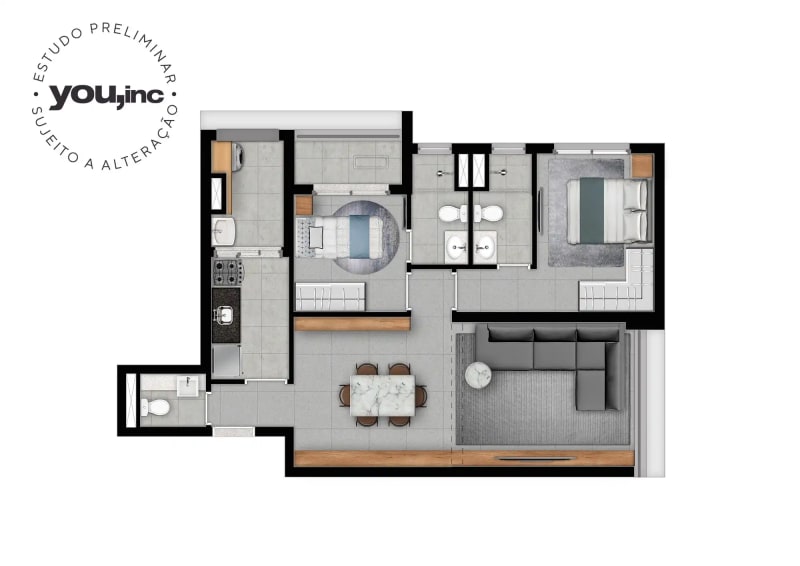 Planta 2 Dorms. com 2 suítes