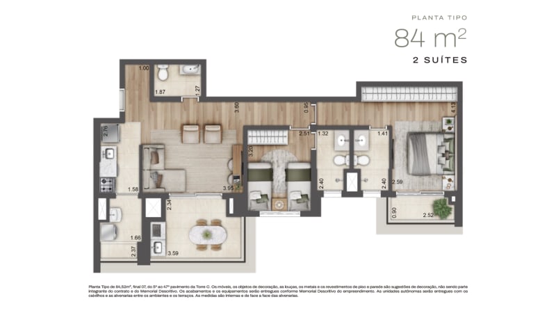Planta 84 m² (2 suítes)