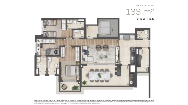 Planta 133 m² (3 suítes)