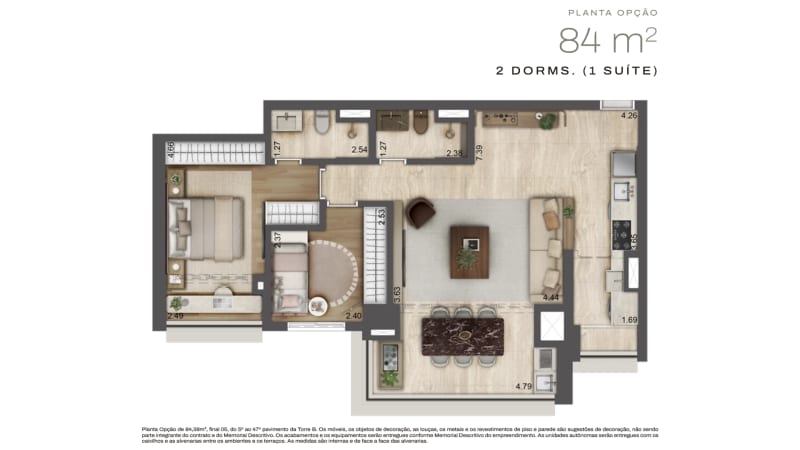 Planta 84 m² (2 dorms)