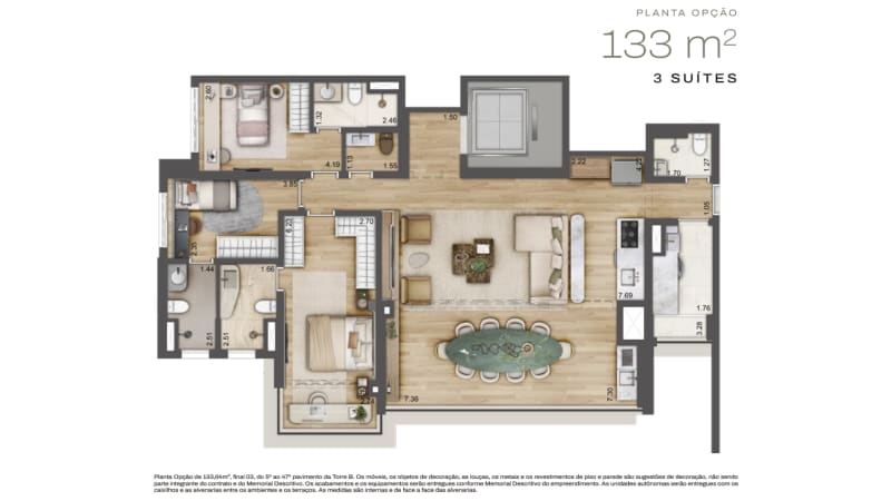 Planta 133 m² (3 suítes)