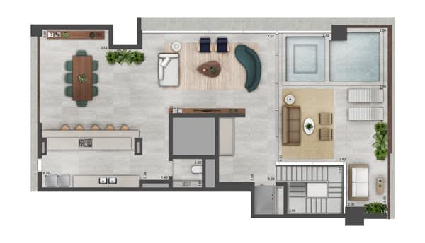 Planta Cobertura Duplex com 4 suítes e depósito privativo