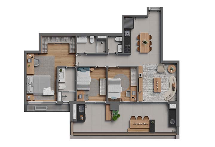 Planta 3 Dorms. · 1 Suíte