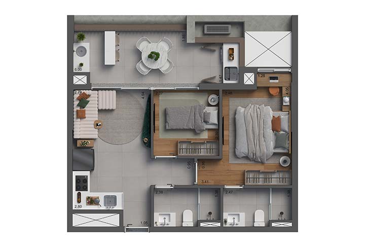 Planta 2 Dorms. · 1 Suíte
