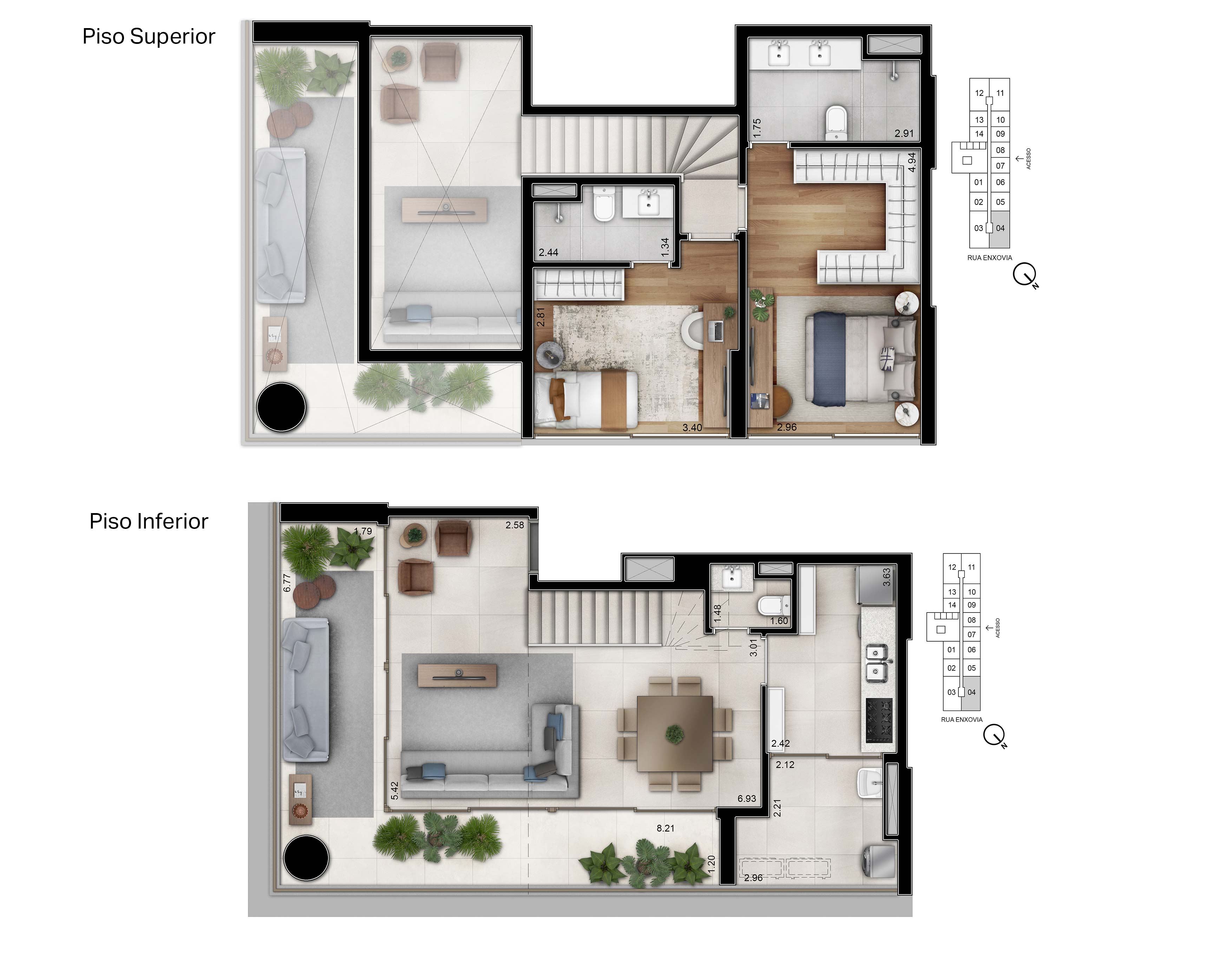 Planta Duplex 2 Dorms (02 Suítes)