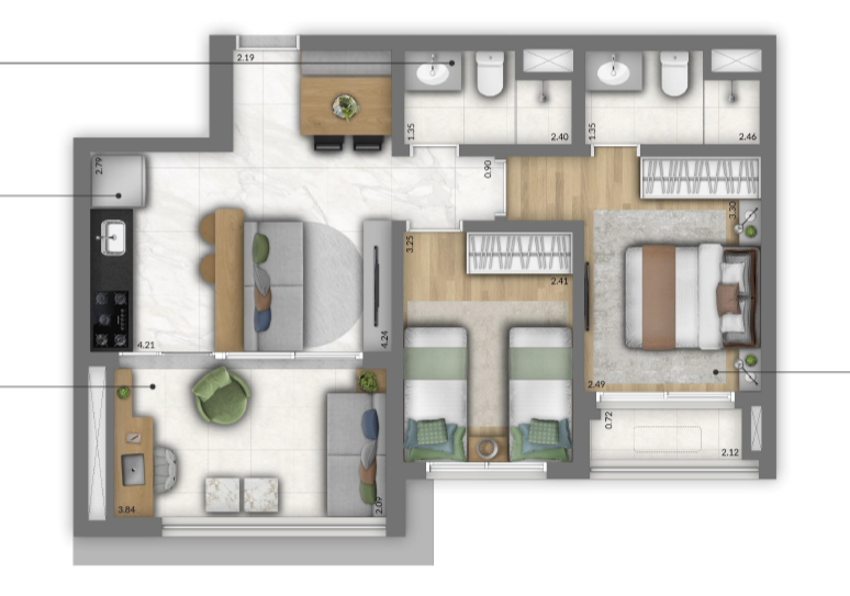 Planta 2 dorms · 1 suíte