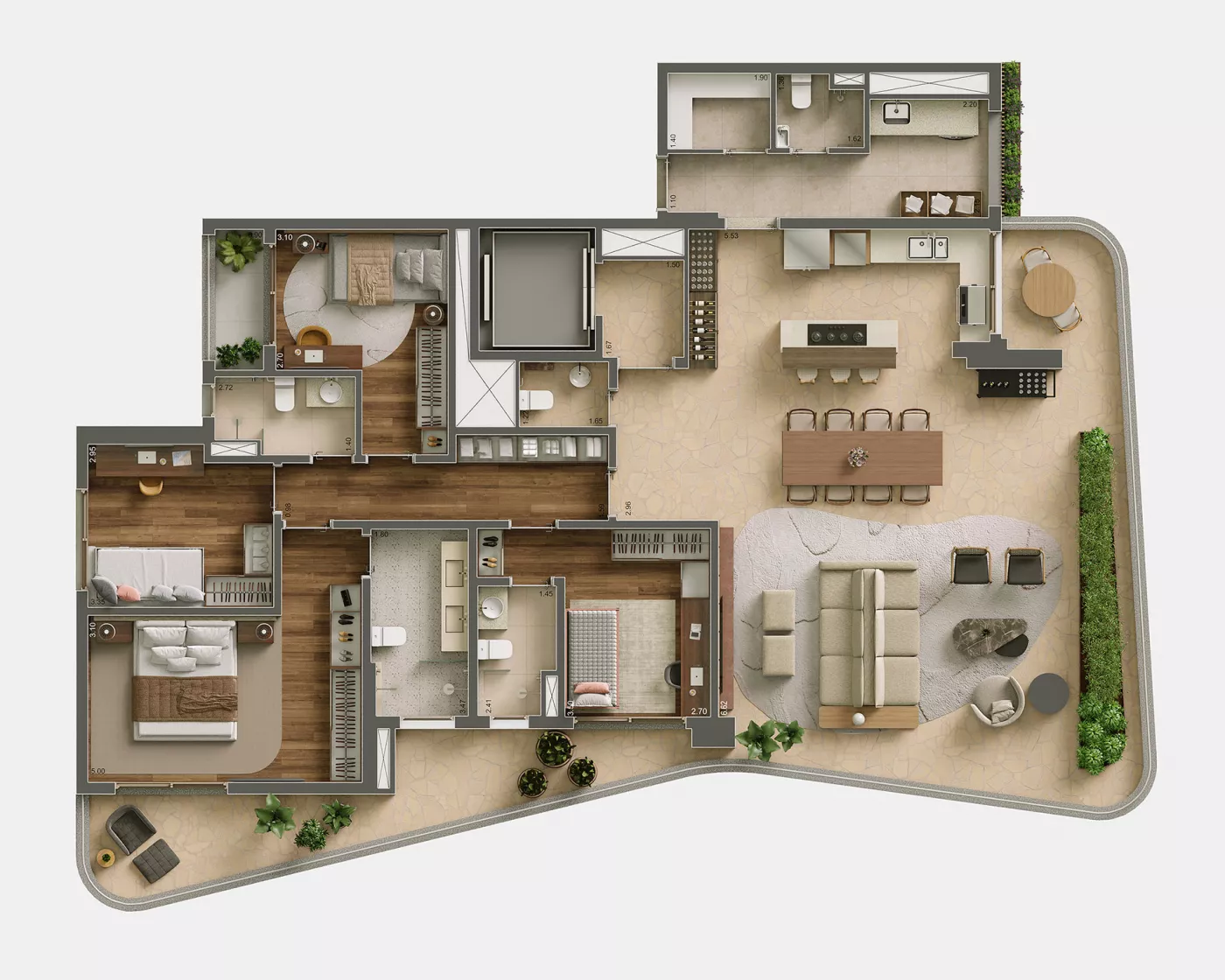 Planta 226m² · 3 suítes