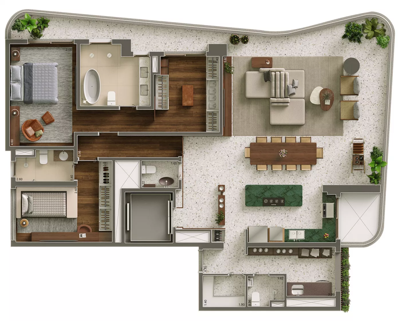 Planta 183m² · 3 suítes
