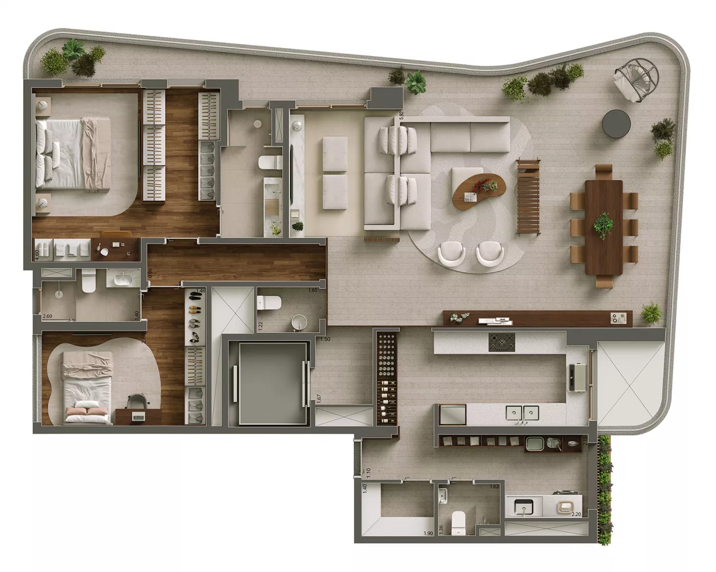 Planta 183m² · 2 suítes