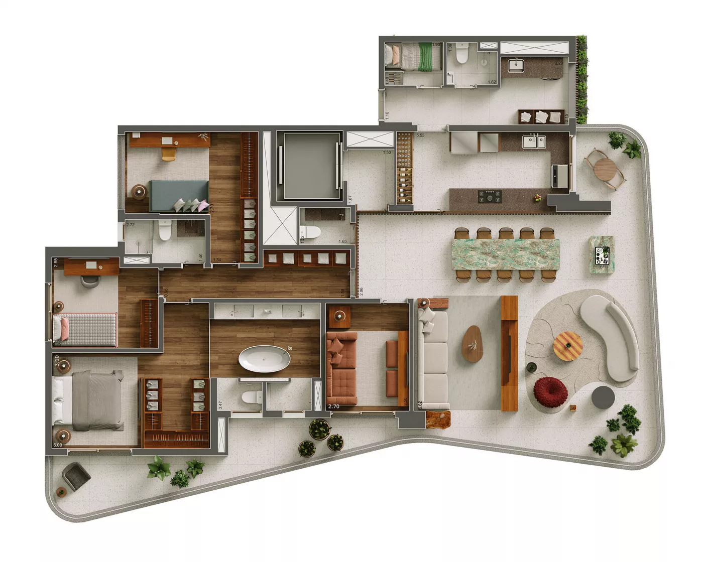 Planta 226m² · 4 dormitórios · 2 suítes