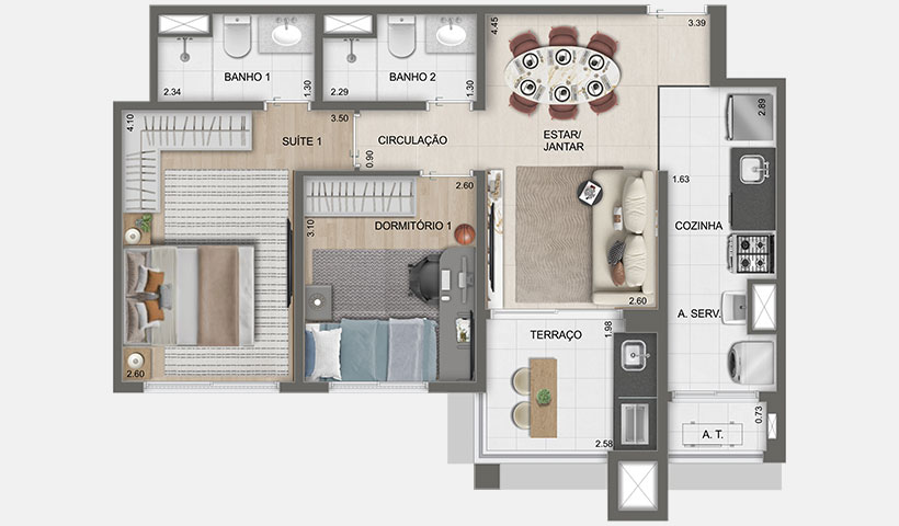 Planta 2 dorms · 1 suíte