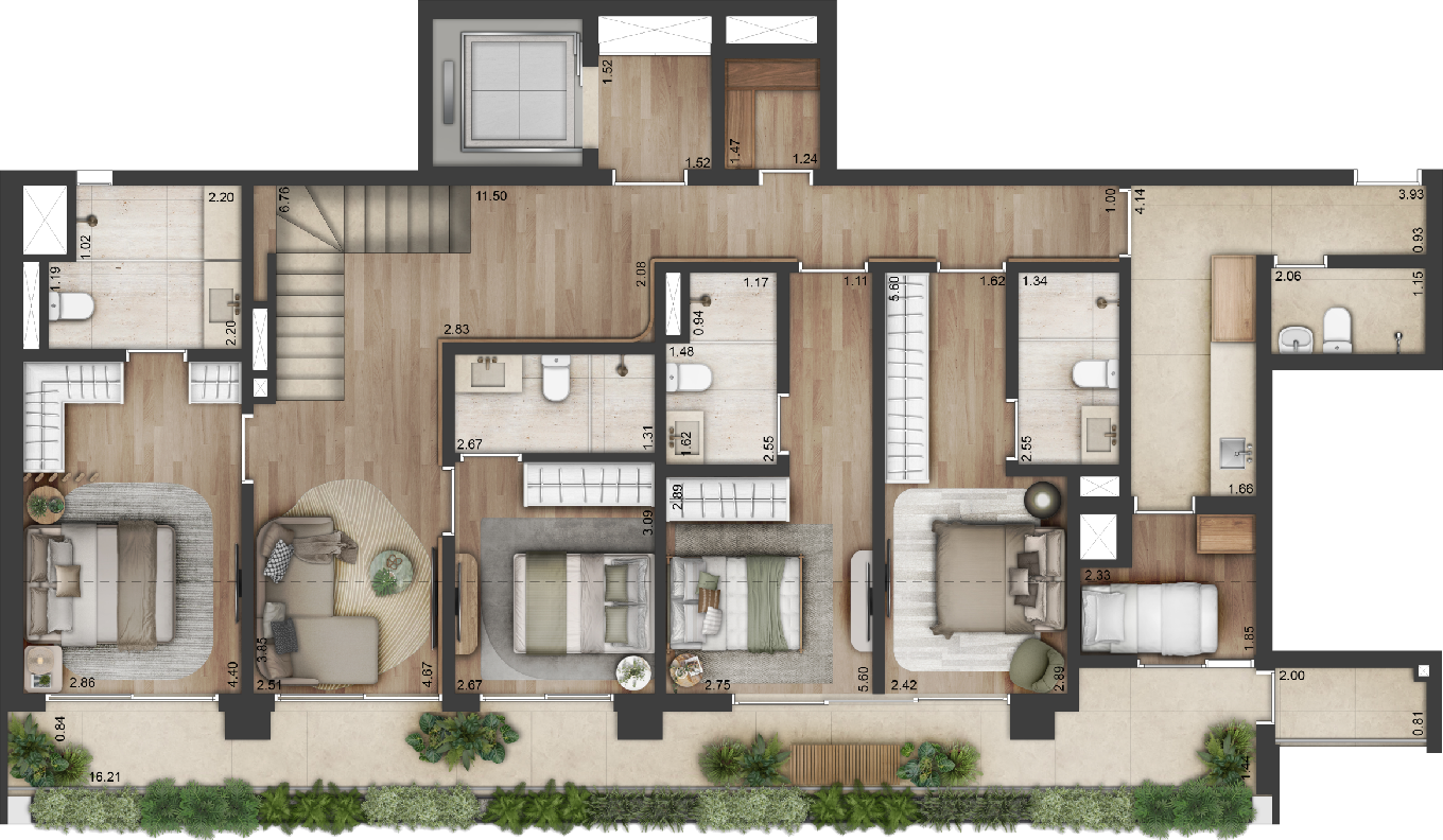 Planta 4 suítes · Duplex