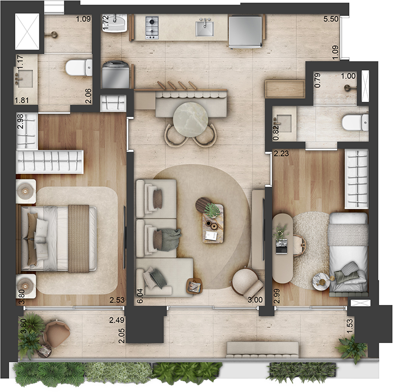 Planta 2 suítes