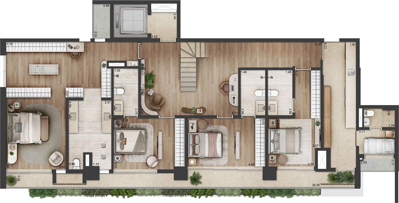 Planta 4 suítes · Duplex