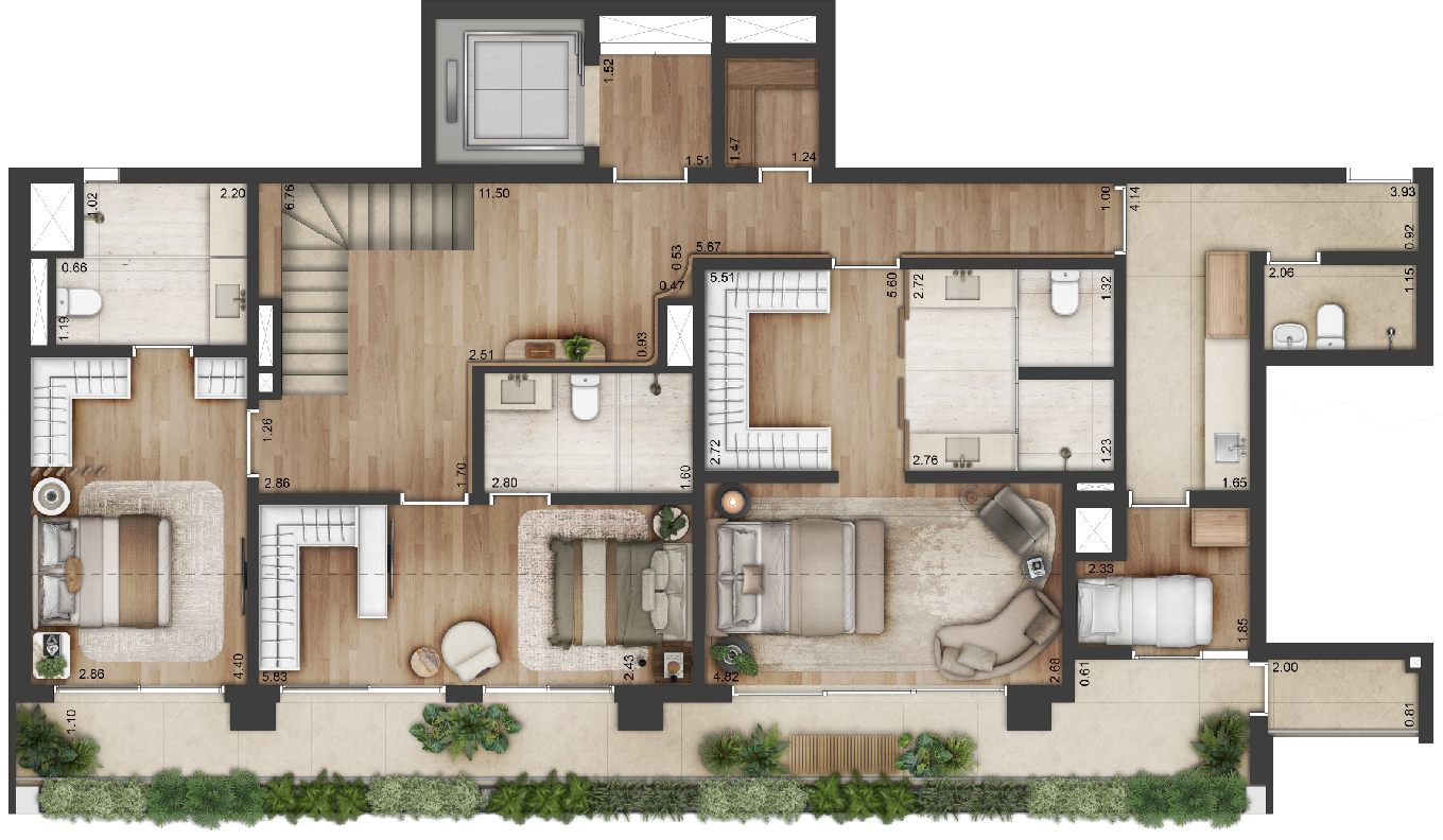 Planta 3 suítes · Duplex