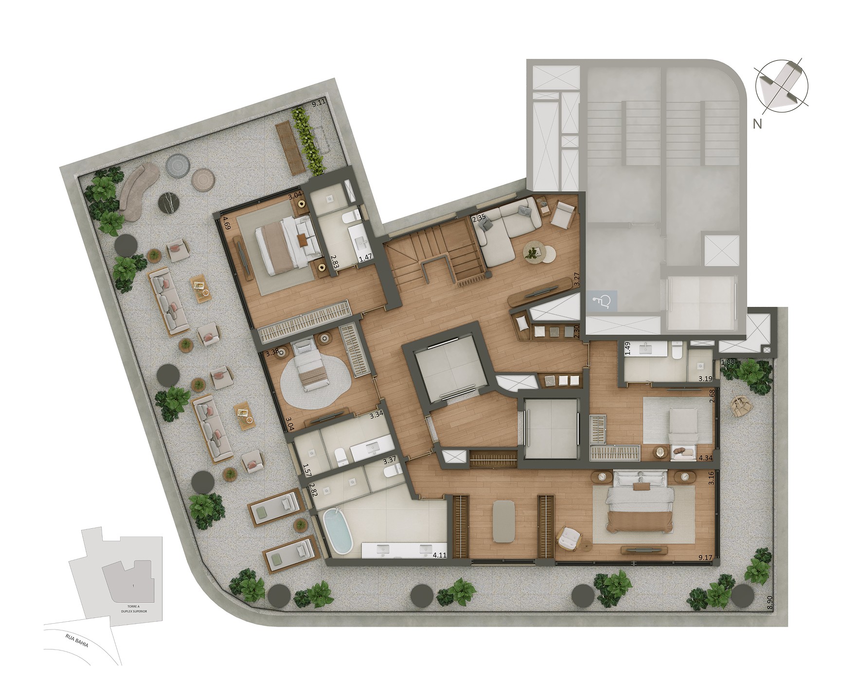 Planta Duplex 4 suítes