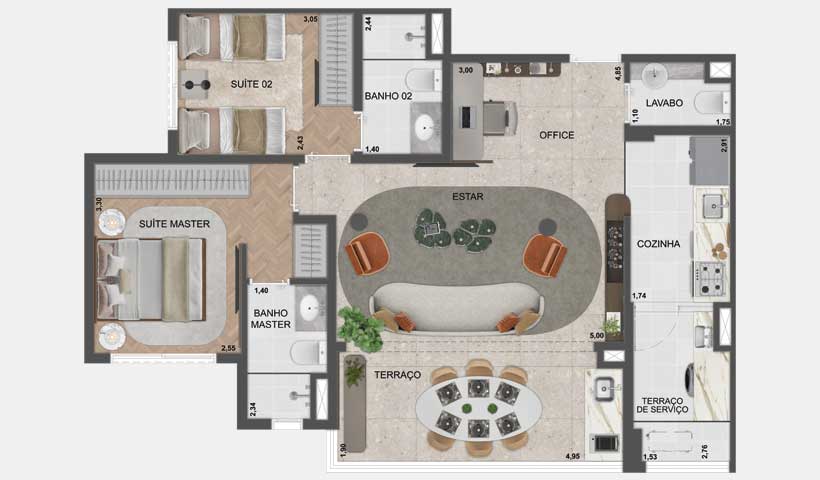 Planta 2 suítes