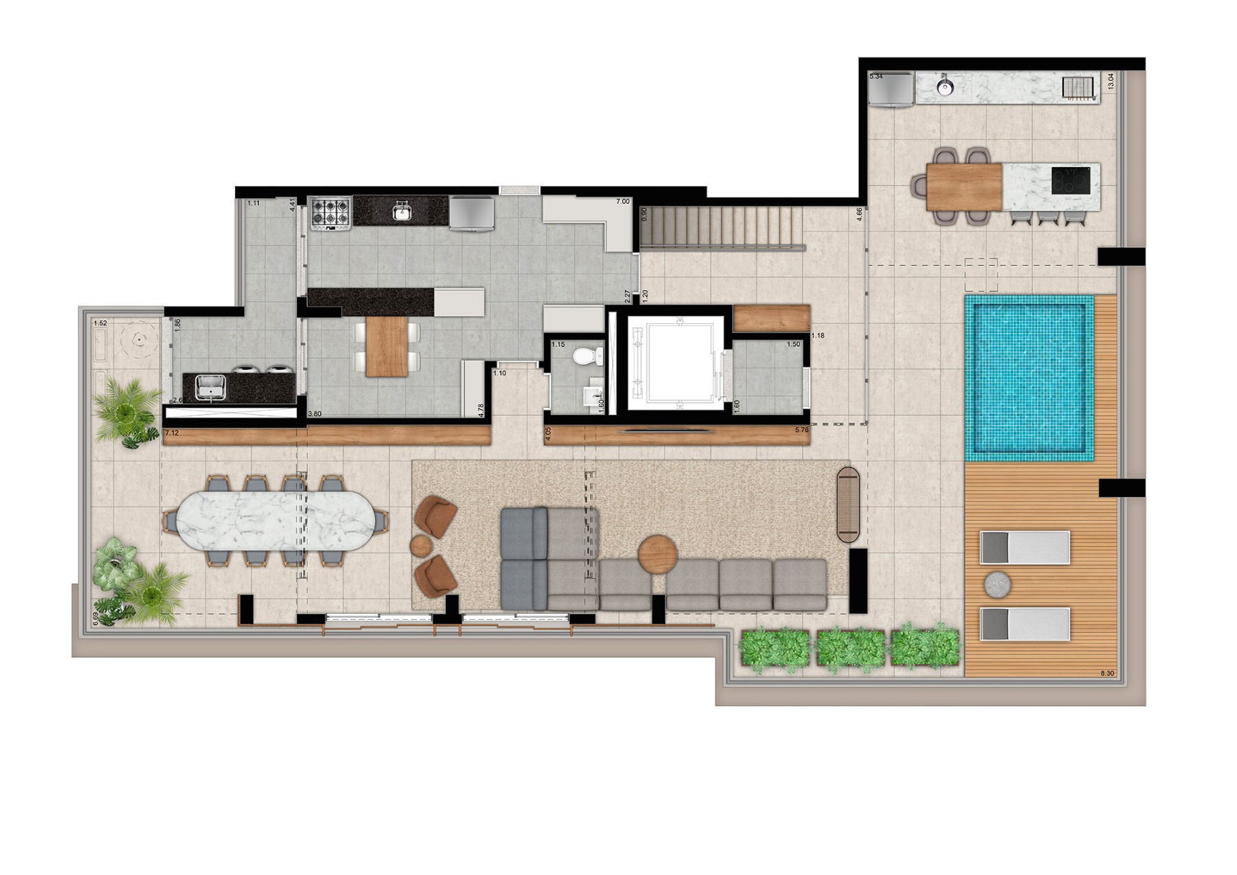 Planta 4 suítes Duplex