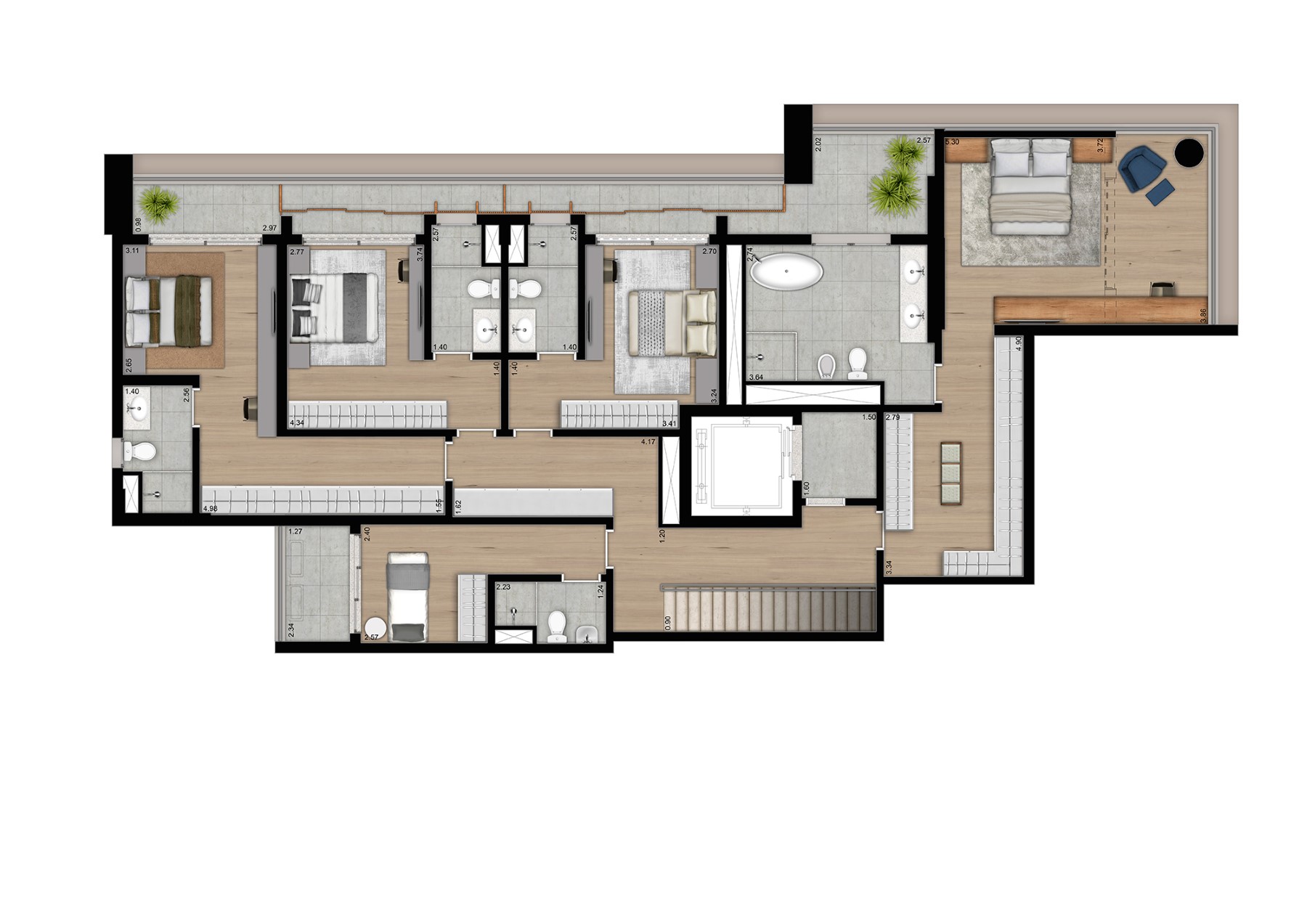 Planta 4 suítes Duplex