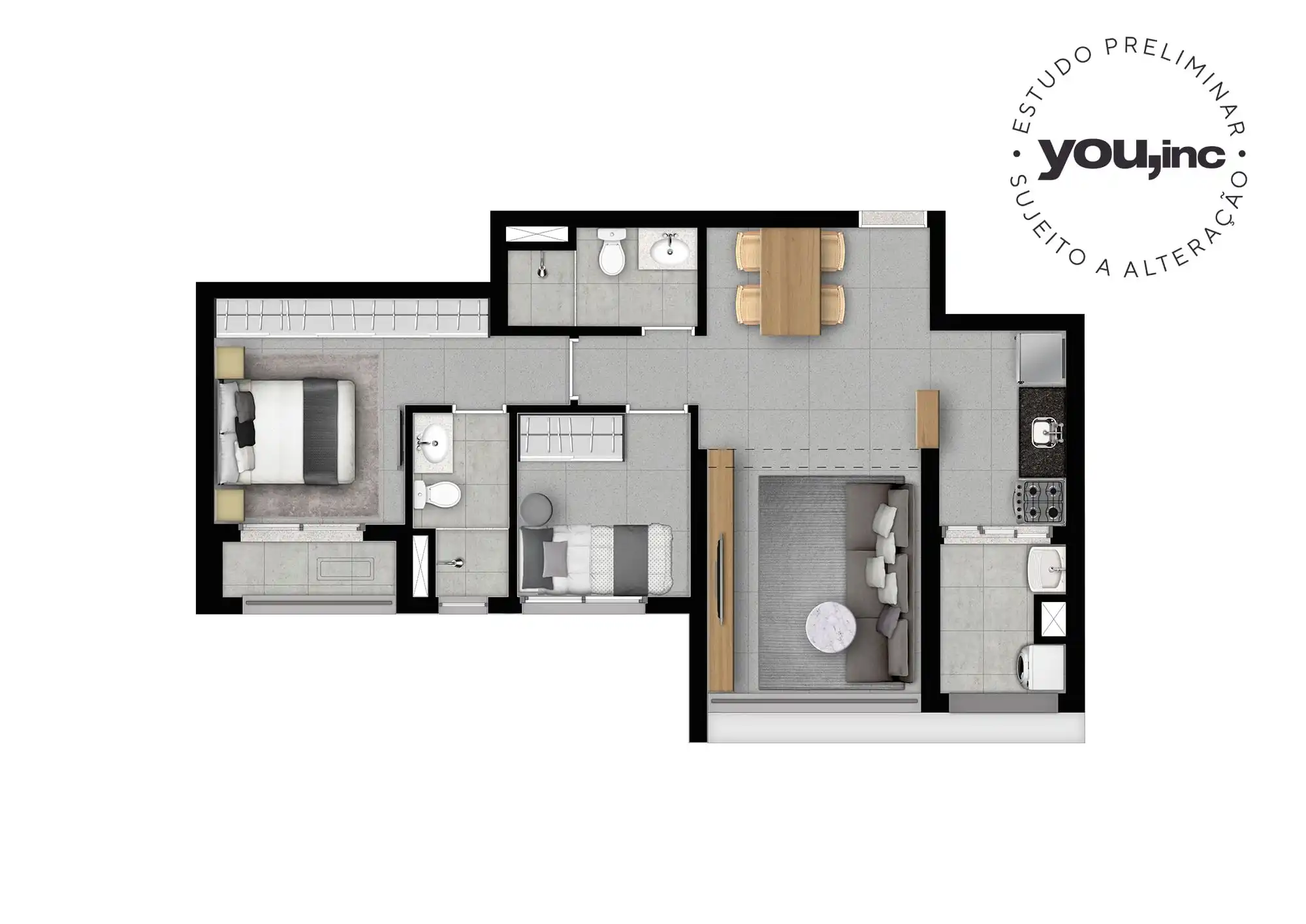 Planta 2 Dorms. com 1 suíte