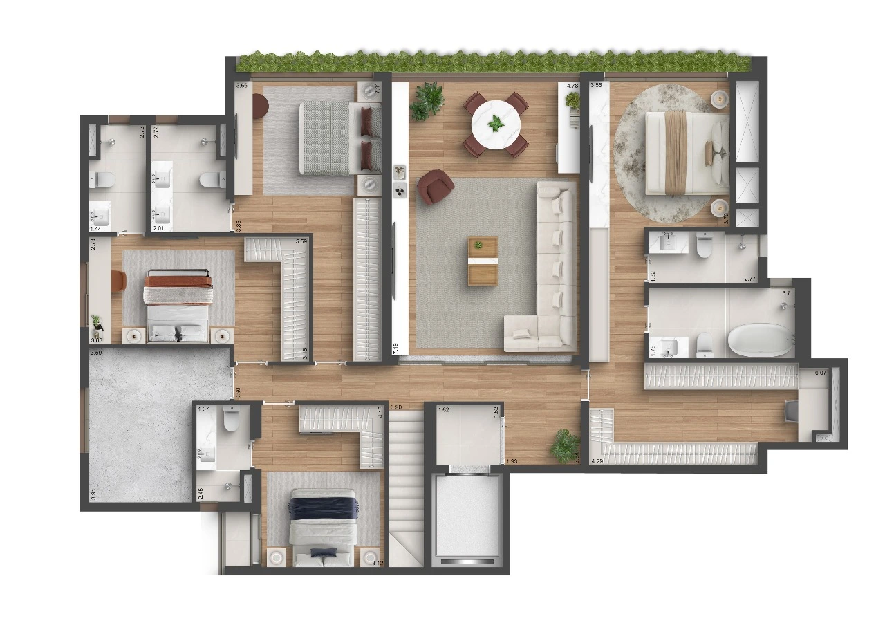 Planta 4 suítes