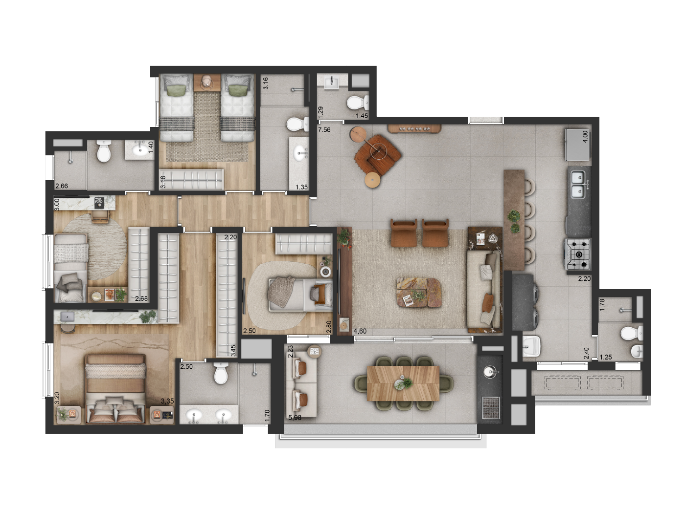 Planta 4 dormitórios