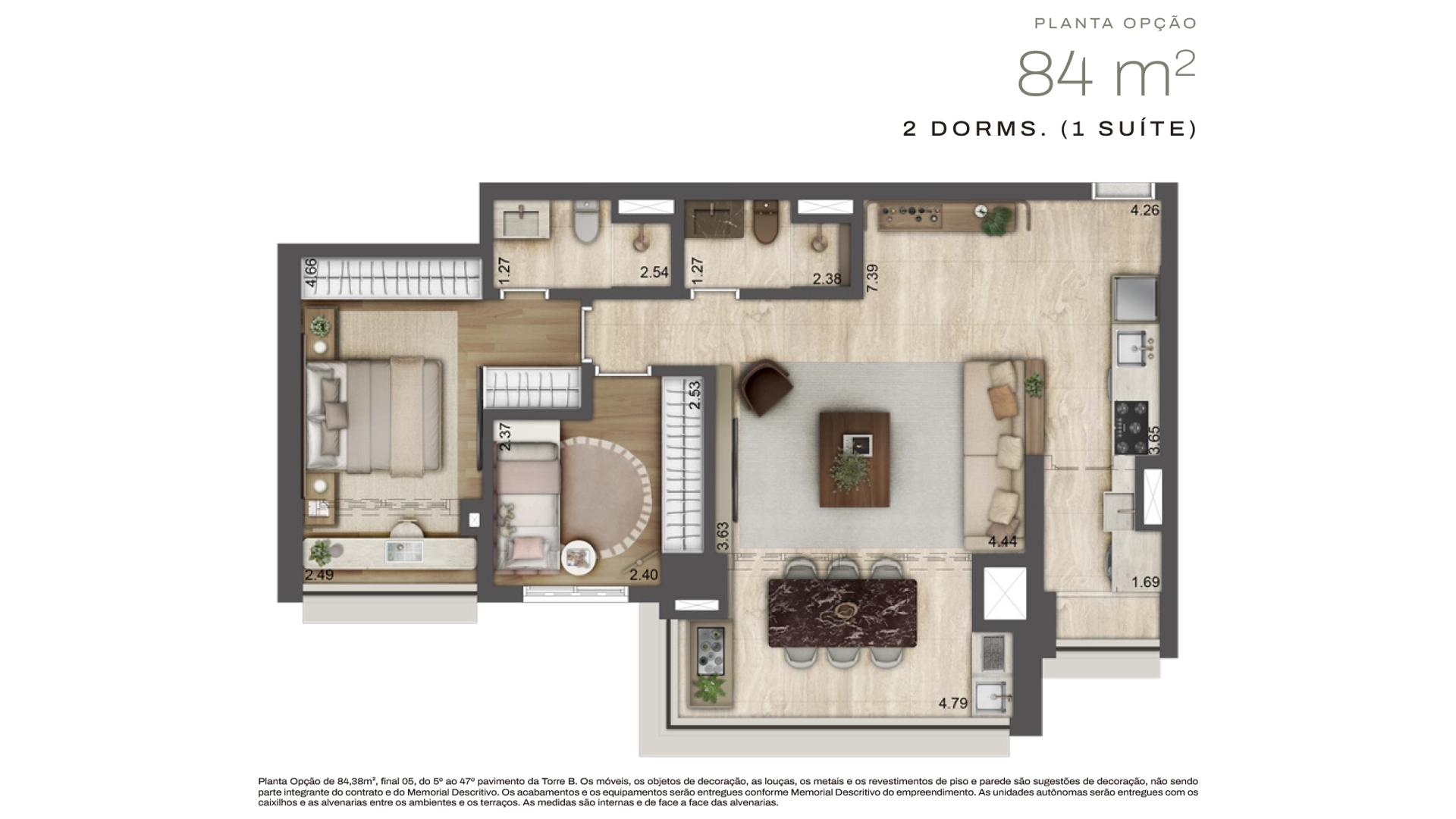 Planta 84 m² (2 dorms)