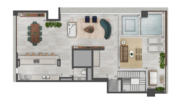 Planta Cobertura Duplex com 4 suítes e depósito privativo
