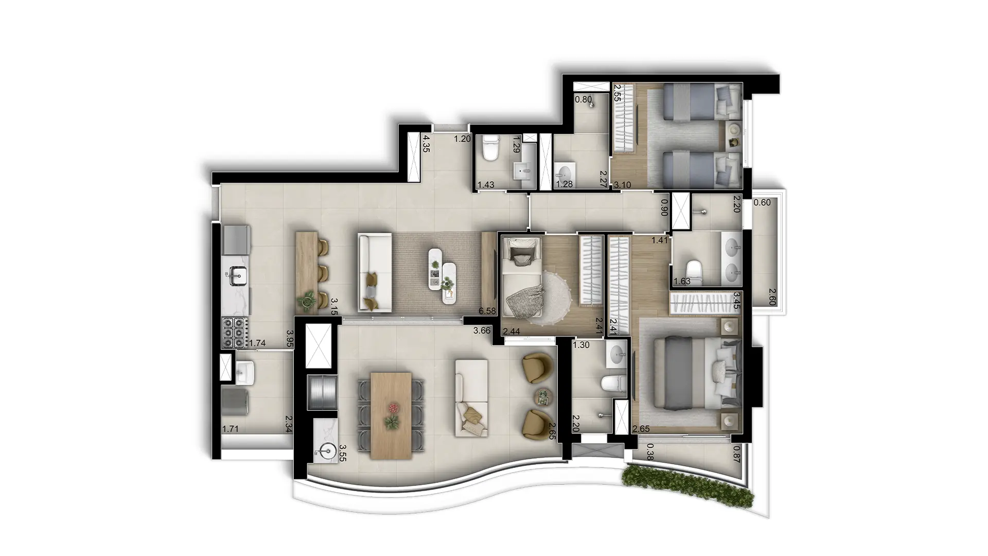 Planta 3 Suítes