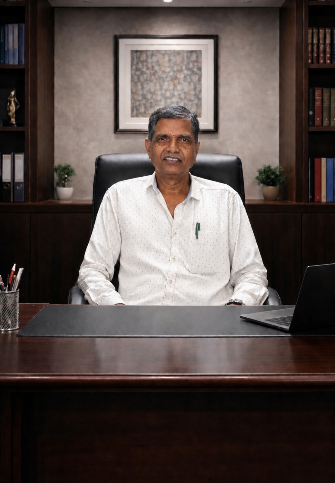Principal of Sri Shivasai ITI working at his desk