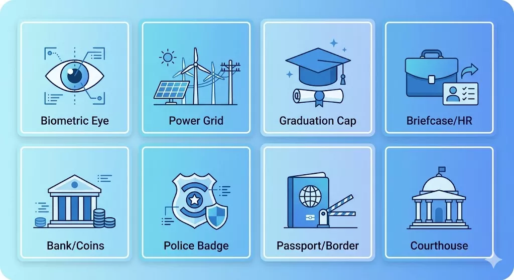 Eight-panel grid illustration