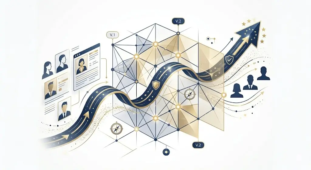 Abstract corporate legal-tech visualization of human resources data filtering