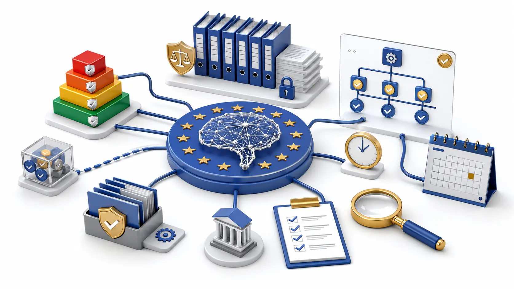 EU AI Act Compliance Guide: 2026 Business Checklist EU AI Act compliance command center mapping AI systems to risk tiers and evidence folders