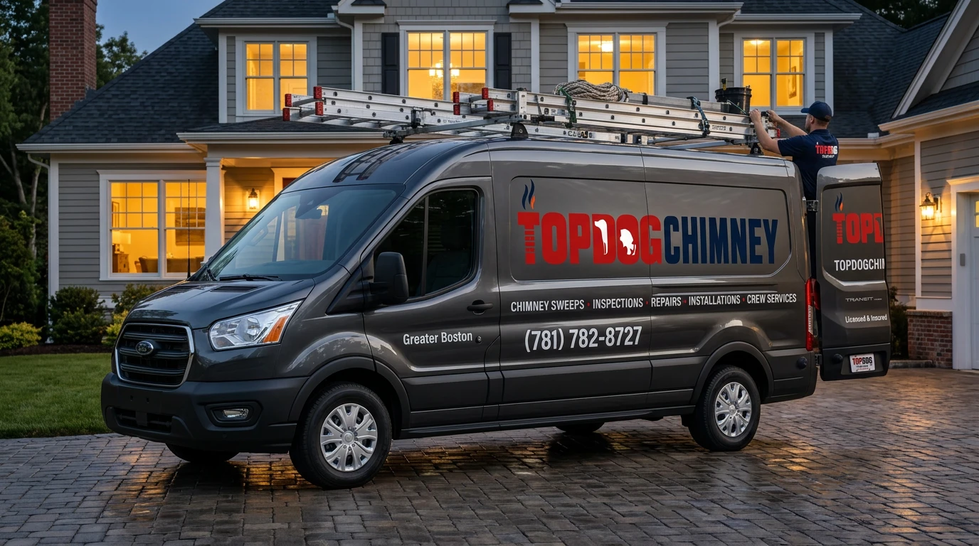 TopDog Chimney branded service van serving Greater Boston