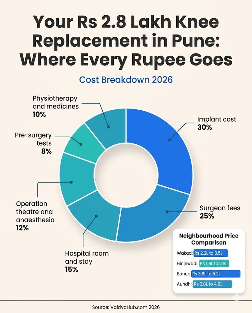 Knee replacement cost breakdown Pune 2026 infographic donut chart