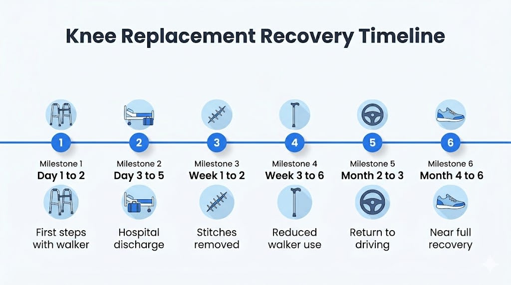 Knee replacement surgery recovery timeline Pune 6 months