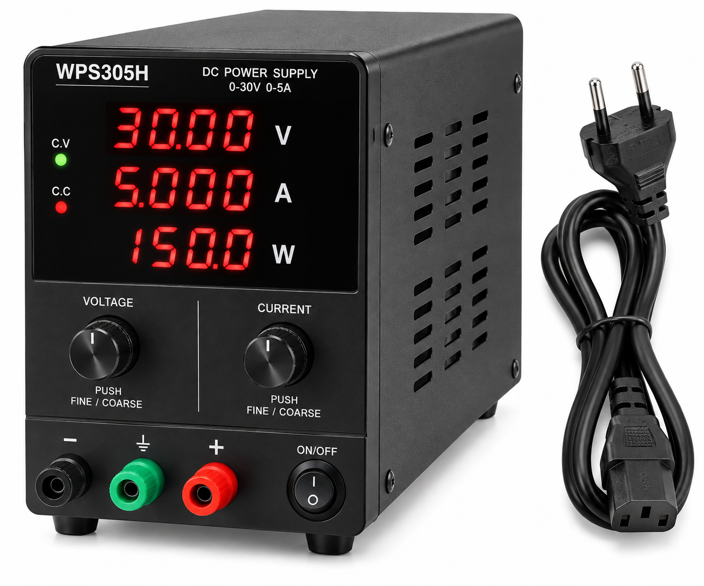 Black WPS305H 30V 5A Adjustable Regulator Power Supply w/ cable 220V EU Plug - Image 1