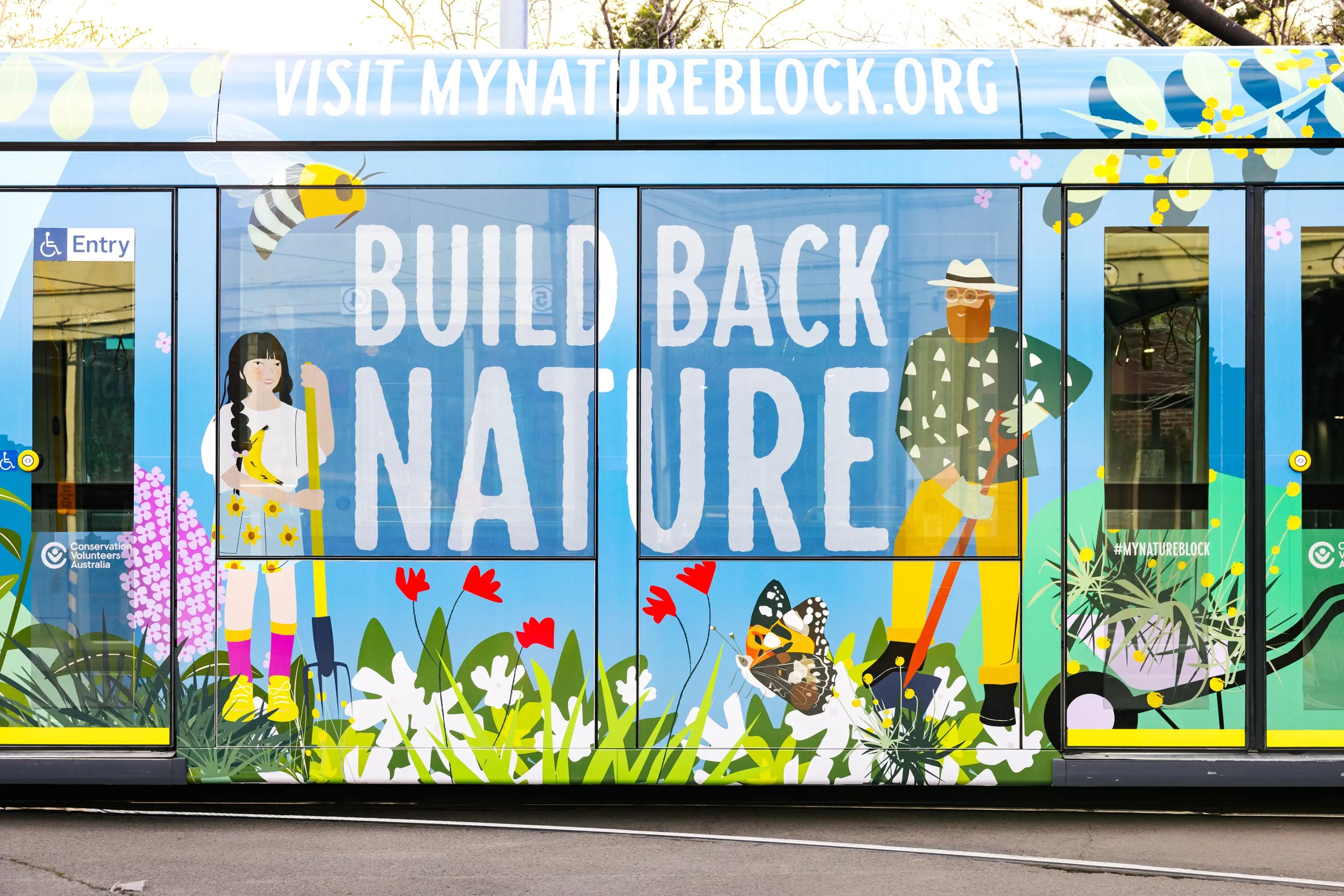 Tram in Melbourne with Illustrations, Nature Block campaign