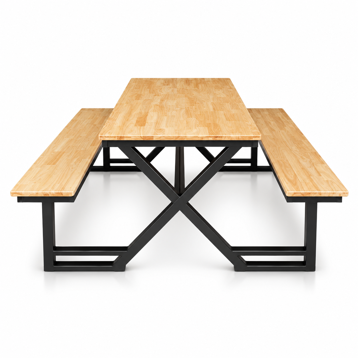 โต๊ะโรงอาหารขาไขว้ ไม้ยางพารา ขาดำ (X-Frame)