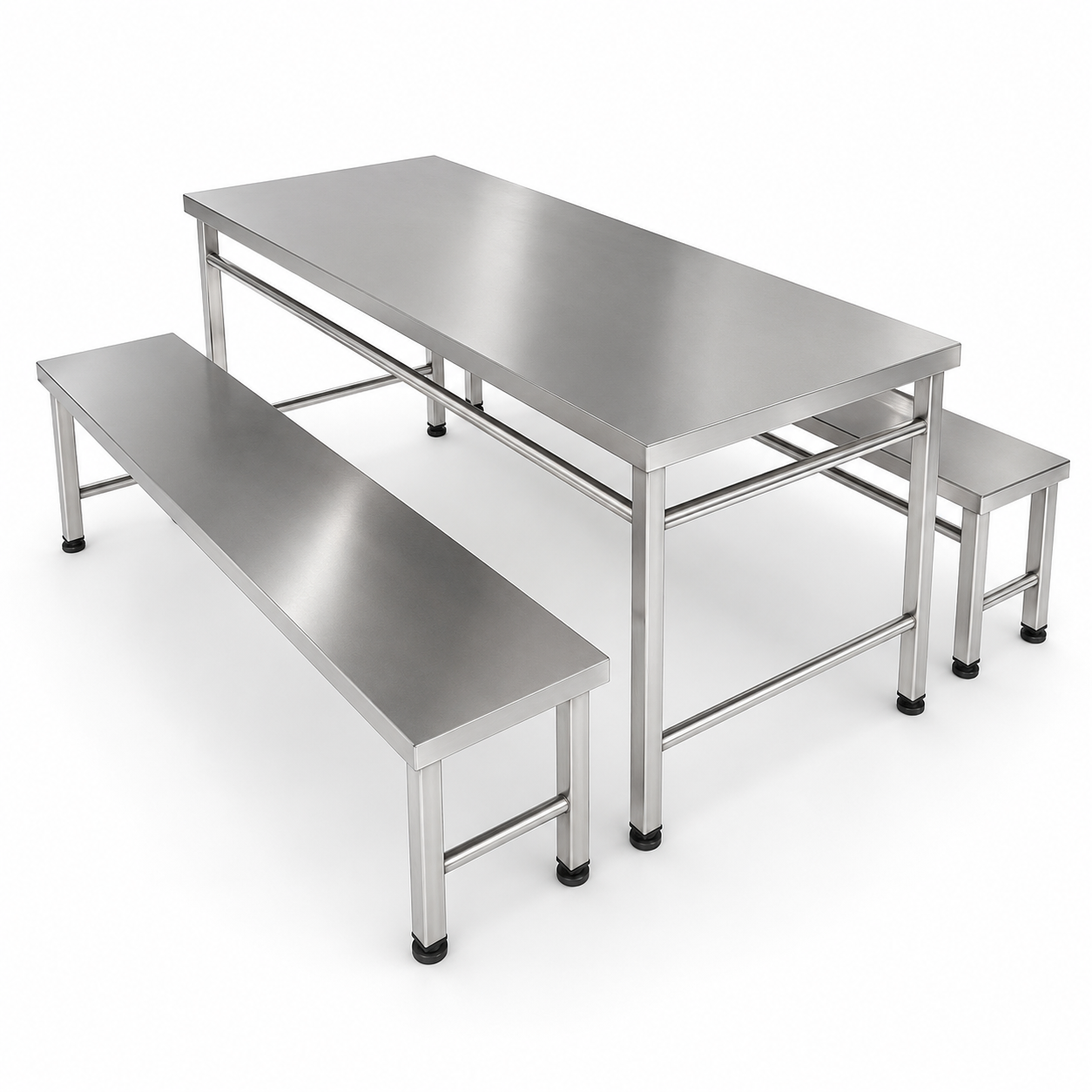 โต๊ะโรงอาหารสแตนเลส พร้อมม้านั่งยาว (Stainless 304)