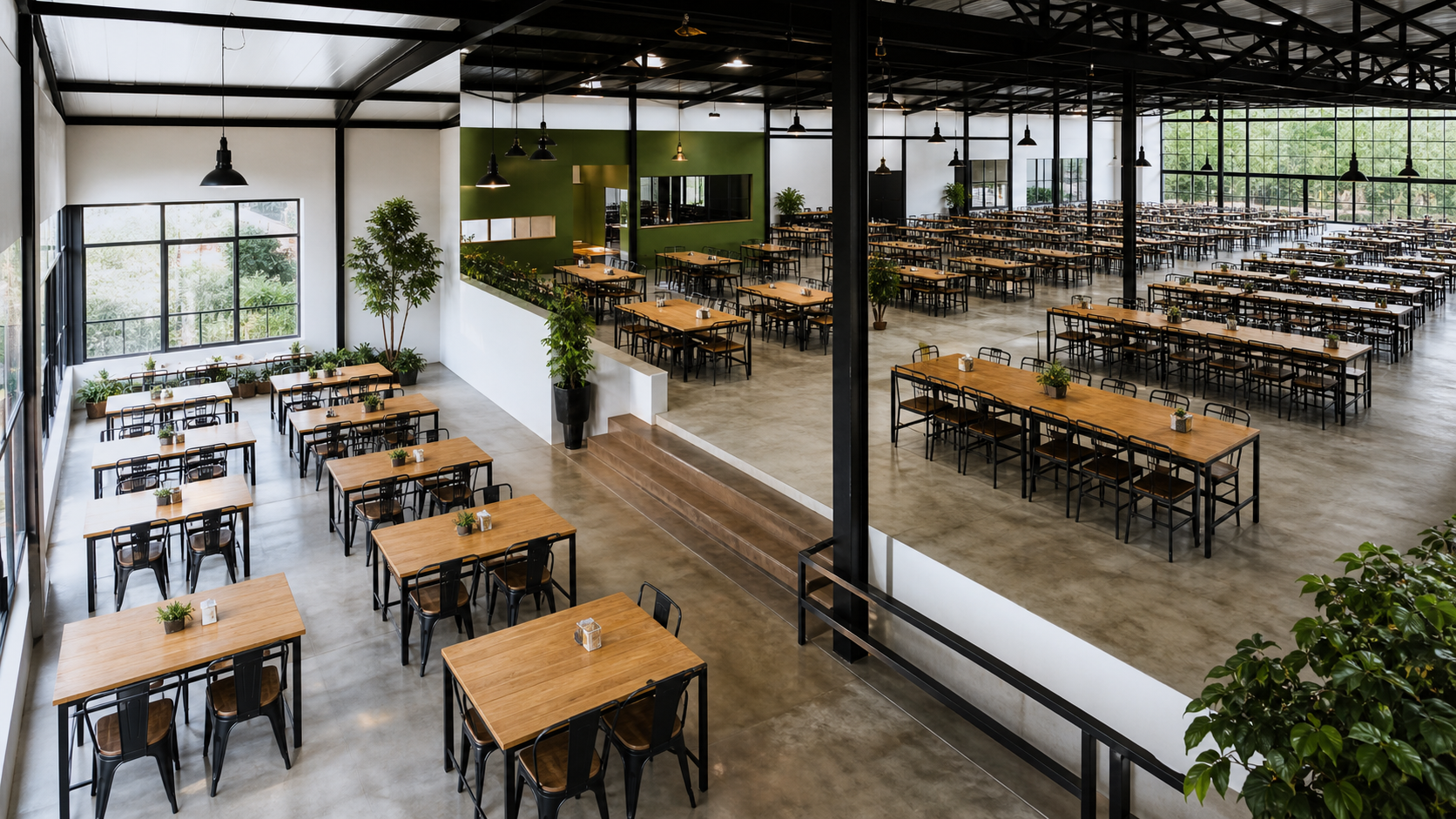 พื้นที่โรงอาหารหลายขนาดสำหรับวางแผนงบประมาณตามจำนวนที่นั่ง