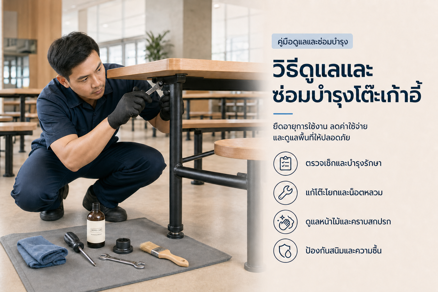 วิธีดูแลและซ่อมบำรุงโต๊ะเก้าอี้