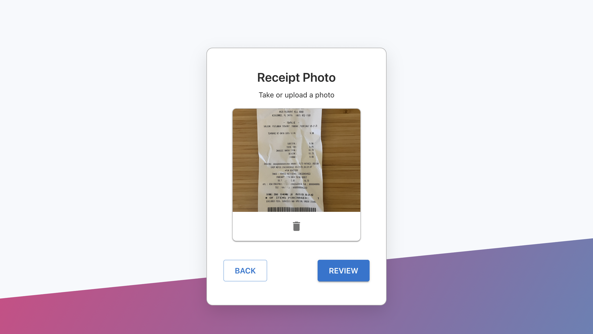 Screenshot of upload form