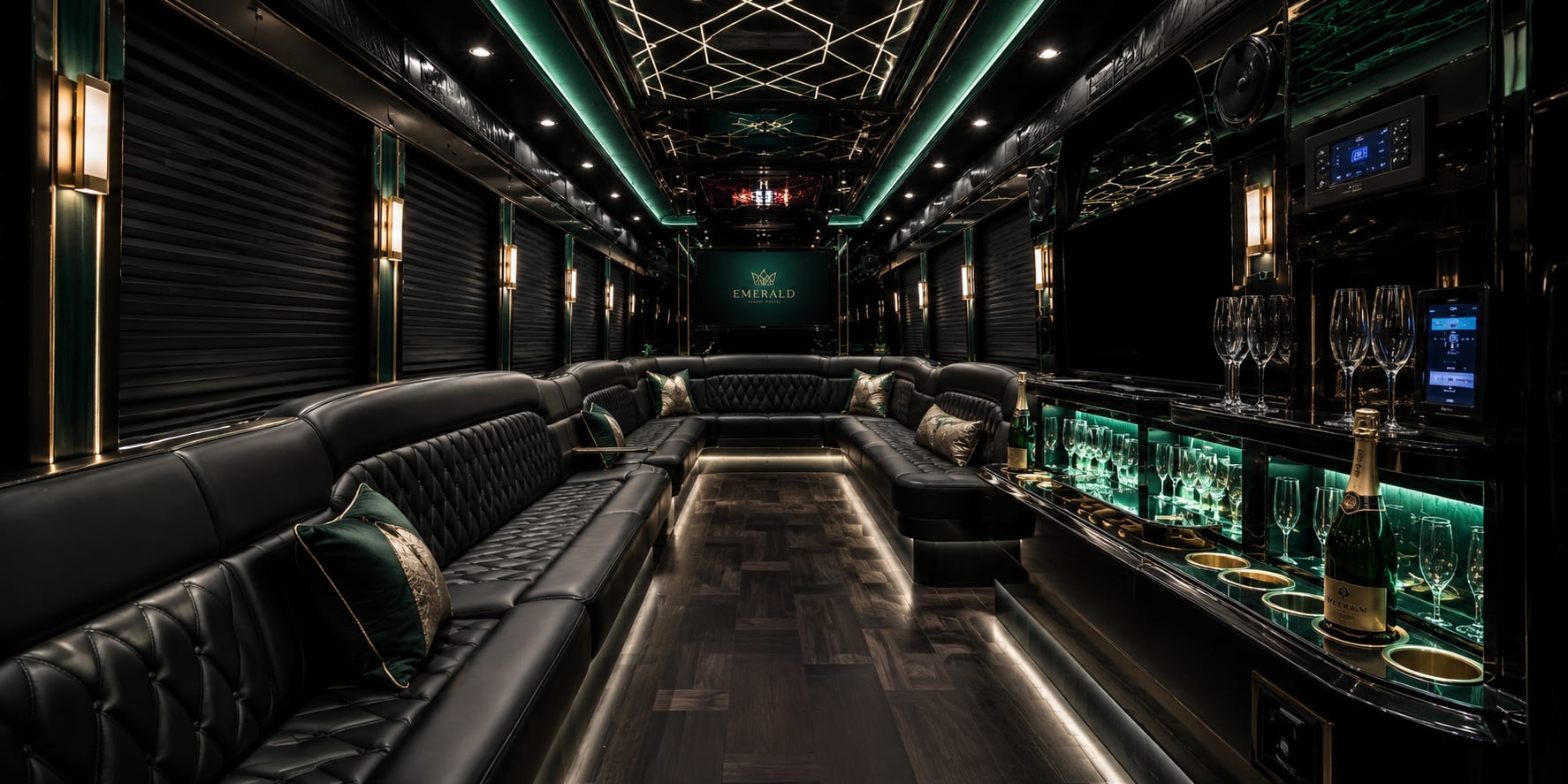Party bus illuminated with LED lighting at a Seattle event venue