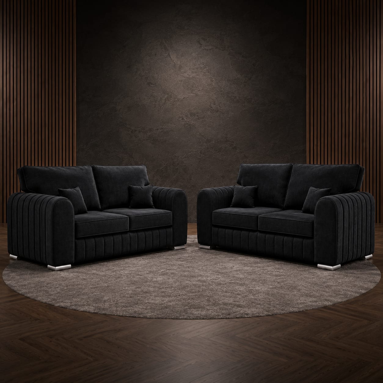 Sims 3+2 Seater High Back in Black Plush Velvet — photo 2 of 4